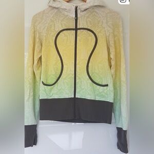 Lululemon Scuba Yellow and Green Ombré zip up hoodie with baroque pattern.